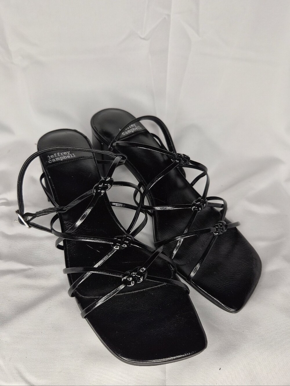 Jeffrey Campbell Black Strappy Knotted Square Toe Block Heel Sandals Size 8